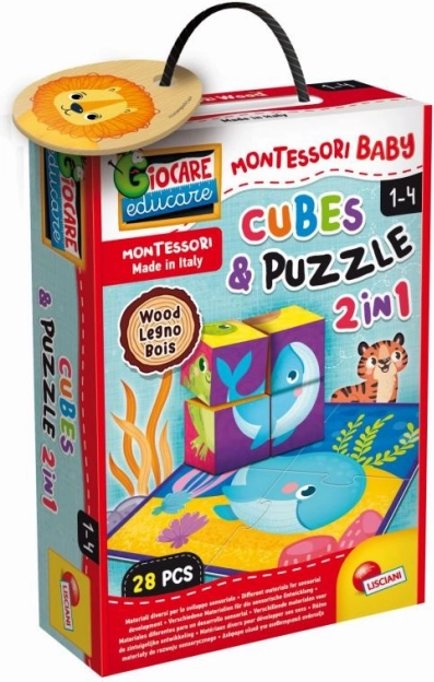 Montessori lesene kocke in puzzle z živalmi