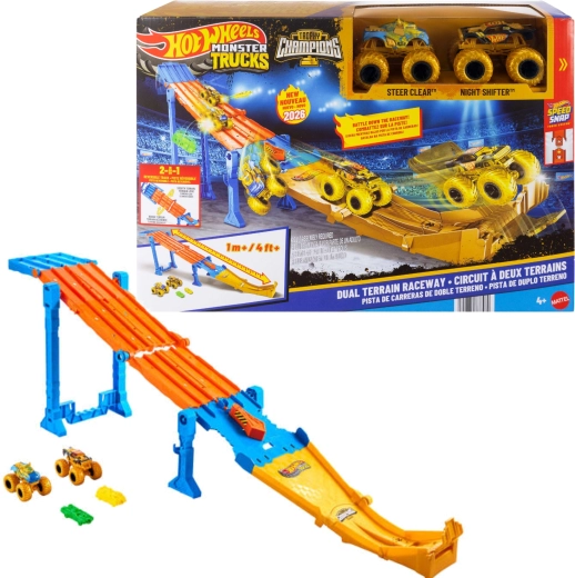 Hot Wheels Monster Trucks 2v1 dirkalna steza Dual Terrain Raceway + 2 monster trucka