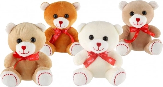 Sedeči plišasti medvedek z mašno 16 cm, 4 barve, 0m+