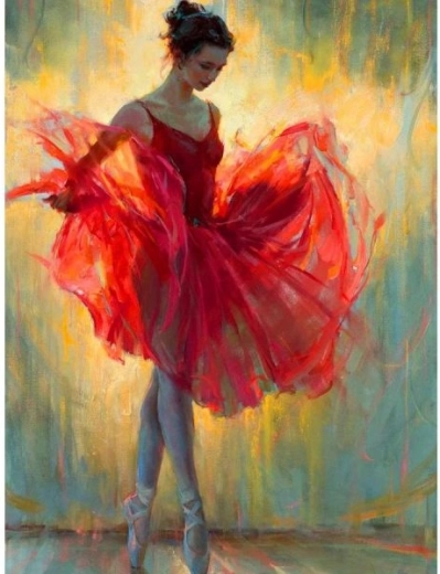 Diamantno vezenje (diamond painting) balerina v rdečem 30 × 40 cm