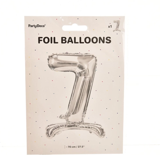 Srebrn stoječi folijski balon številka 7 (70 cm)