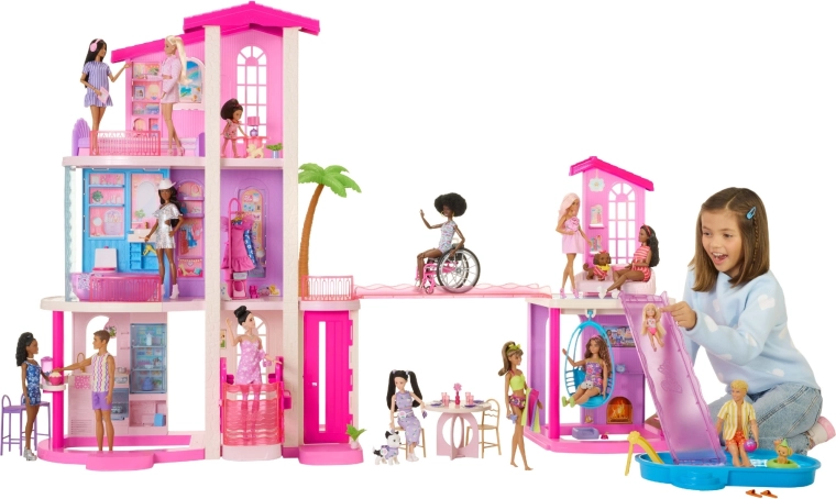 Mattel Barbie Dreamhouse hiša sanj za punčke z 2 bazenoma, dvigalom in več kot 65 dodatki
