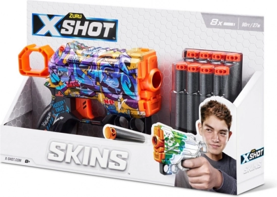 X-Shot Skins Menace blaster – vzorec D (8 penastih puščic)
