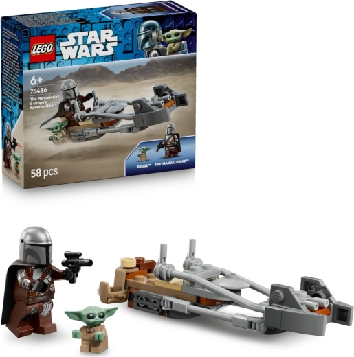 LEGO Star Wars Mandalorian in Grogu na speeder motorju