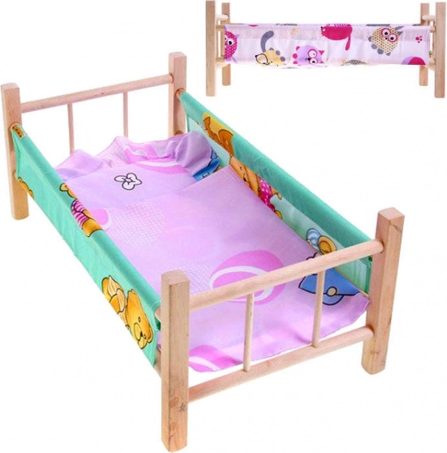 Lesena posteljica za punčke s posteljnino
