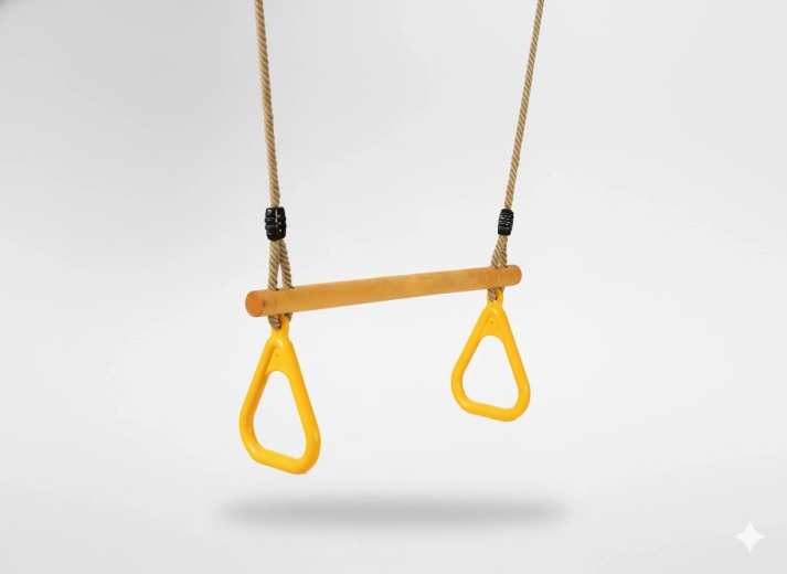 Lesena trapezna gugalnica za otroke s trikotnimi ročaji 3,5 × 40 × 110 cm