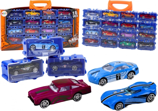Set kovinskih avtomobilčkov v kovčku, 16 kosov