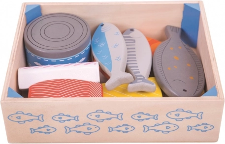 Leseni morski sadeži v škatli Bigjigs Toys