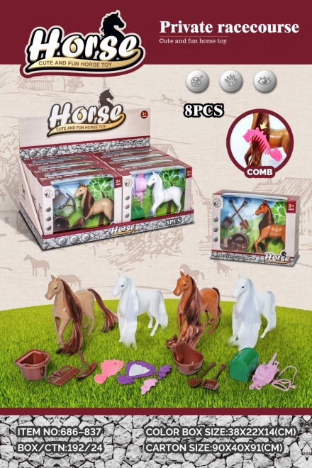 Igrača konjiček s glavnikom in dodatki, komplet