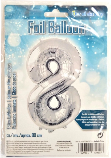 Folijski balon številka 8 srebrn 80 cm