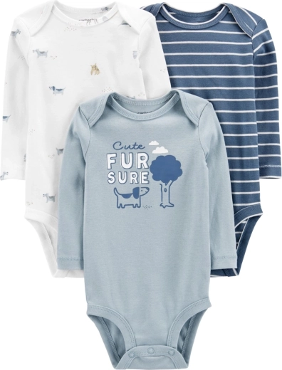 Carter’s otroški bodiji z dolgimi rokavi Blue Dogs, 3 kosi, novorojenčkova velikost 56