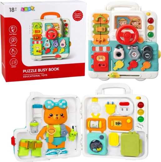 Interaktivna didaktična knjiga – izobraževalni busy board z lučmi in zvoki, 16 elementov