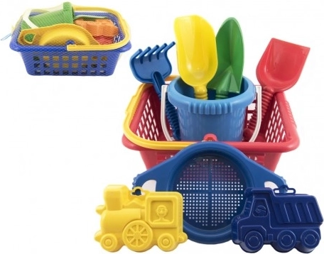 Otroški komplet za pesek s košarico, vedrom in modelčki