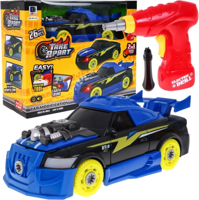2-in-1 Buildable Sports Cars for Kids 3+ Electric Screwdriver + Manual Screwdriver + Sounds Lights
