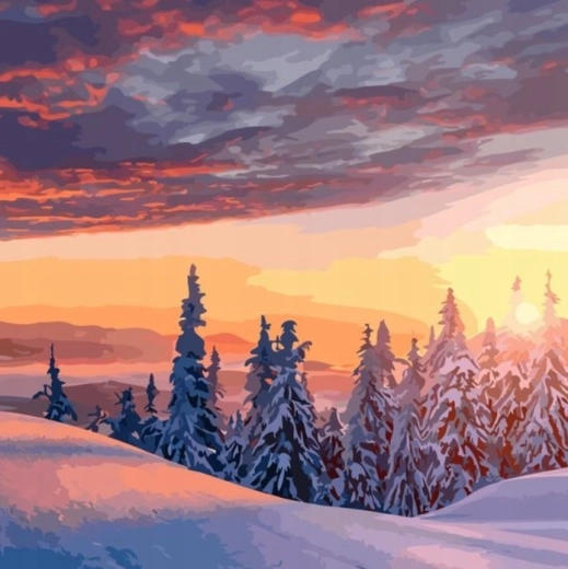 Diamantno slikanje – pogled na zasneženo zimsko pokrajino 30 × 40 cm