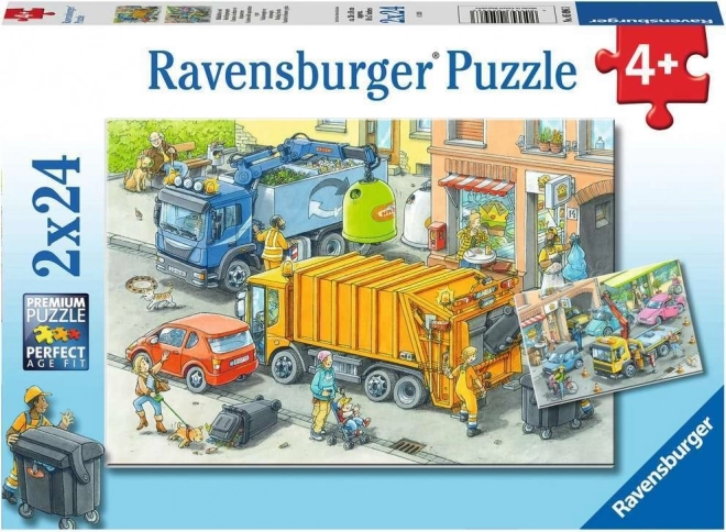 Ravensburger sestavljanka Smetarji in Vlečno vozilo 2x24 kosov