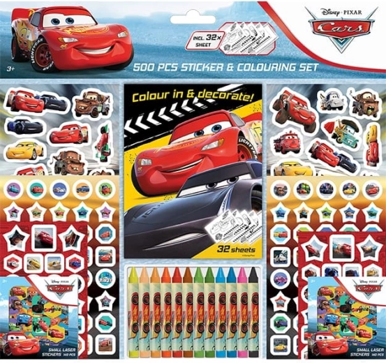 Set nalepk s pobarvankami in voščenkami Avtomobili (500 kos)