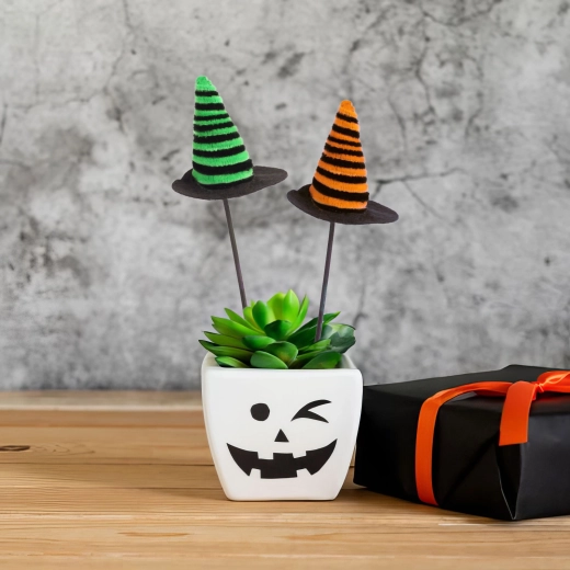 Halloweenska dekoracija za cvetlični lonec – čarovniški klobuki, komplet 3 kosov