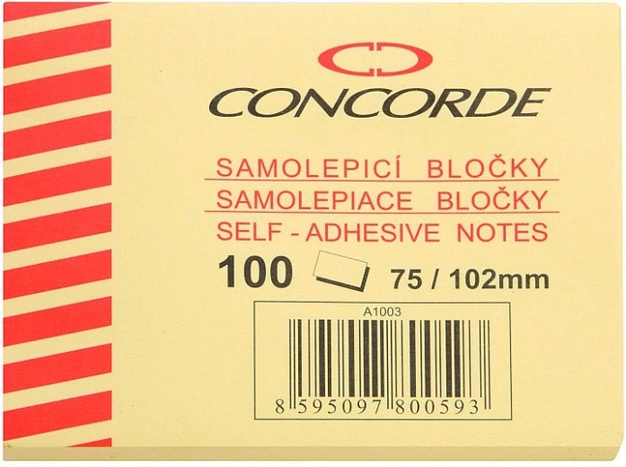 Samolepilni listič CONCORDE 75 × 102 mm, rumen, 100 listov