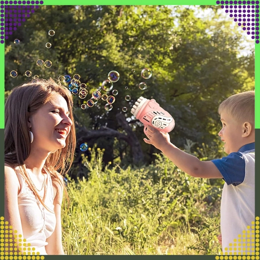 Pištola za mehurčke z več šobami roza + polnilo