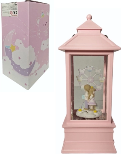 Rožnata lučka z vrtečim se bleščanjem in figuricami