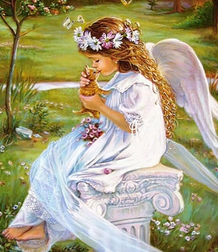 Diamantno slikanje Angel z mačko 30 × 40 cm