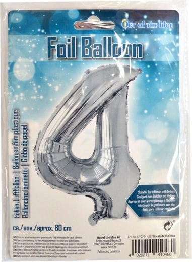Srebrn folijski balon številka 4, 80 cm