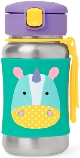 Skip Hop Zoo steklenička iz nerjavečega jekla s slamico, samorog 350 ml (12m+)