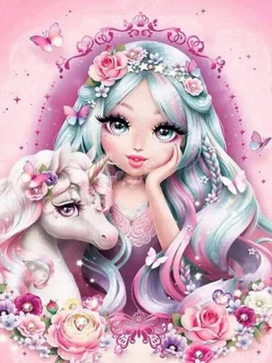 Slikanje po številkah – princesa in samorog 40 × 50 cm