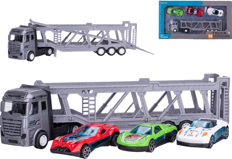 Kovinski avtovlek s 3 avtomobilčki 22 cm