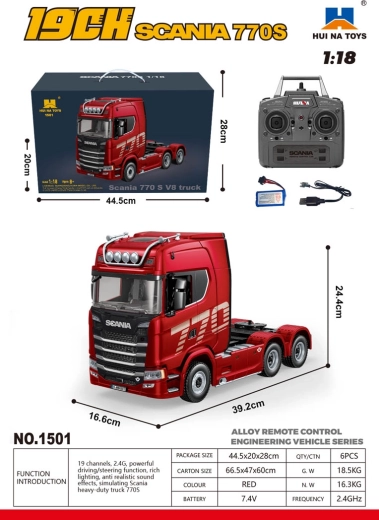 Daljinsko upravljan tovornjak SCANIA 770S 1:18, rdeč