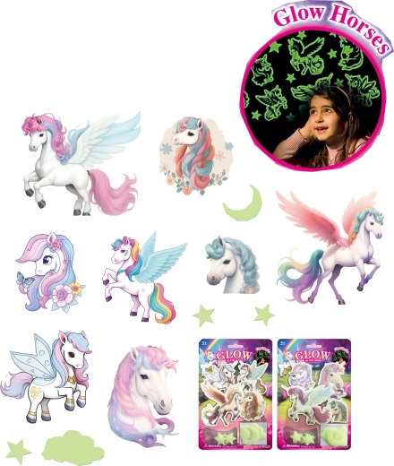 Svetleče nalepke luna, zvezde in samorogi za otroško sobo