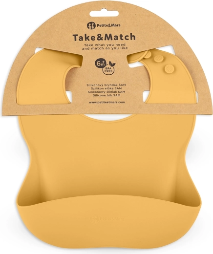 Silikonski slinček PETITE&MARS Take&Match intense ochre 6m+