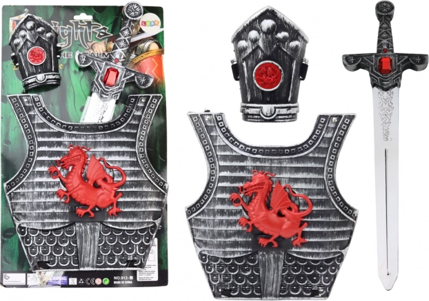viteški kostum z oklepom, mečem in ščitnikom za otroke