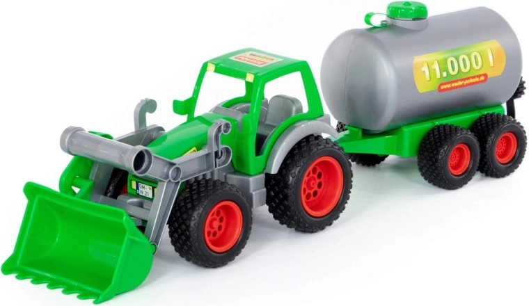 Farm tractor with front loader and water tank