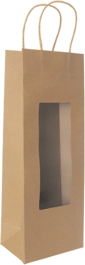 Darilna papirnata vrečka za vino NATURE s prozornim okencem 12,5 × 9 × 35 cm