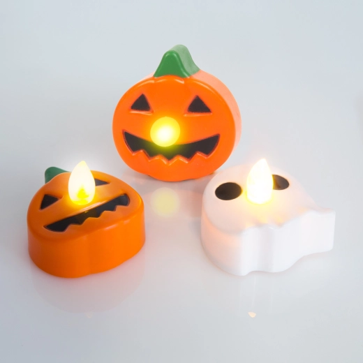 Halloweenske LED čajne svečke – buča in duh – 3 kosi