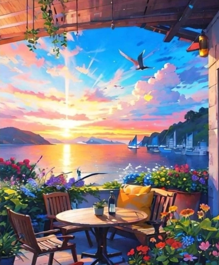 Diamantno slikanje Sedež ob jezeru 30 × 40 cm