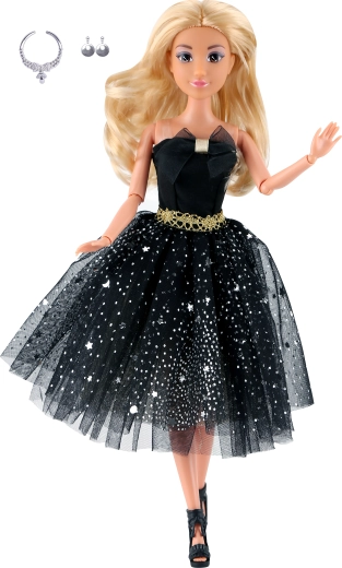 Modna punčka v kratki črni večerni obleki