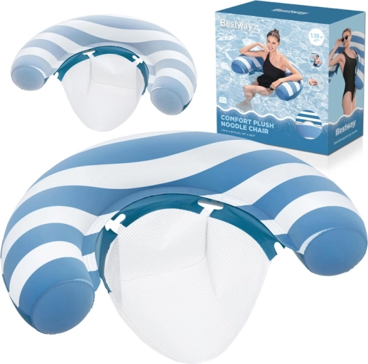 Bestway napihljiv plavajoči stol z mrežastim sedežem Comfort Plush, spreminjanje barve, 119 × 68 cm