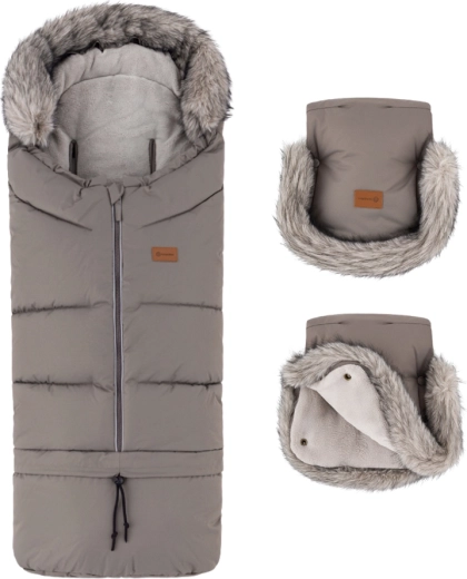 Petite&Mars zimski set: zimska vreča Arctic 4v1 + rokavice za voziček Furry mocha mousse