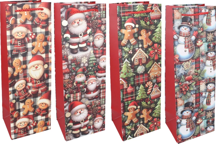 Božična darilna vrečka za steklenico M 36 × 12 × 10 cm - 1 kos