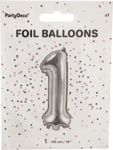 Srebrn folijski balon številka 1, 35 cm