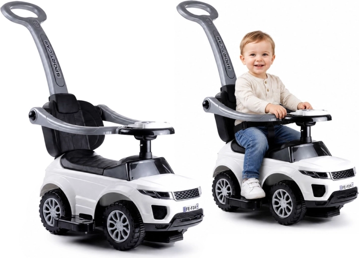 Otroški poganjalec z vodilno palico Sport car – Bela