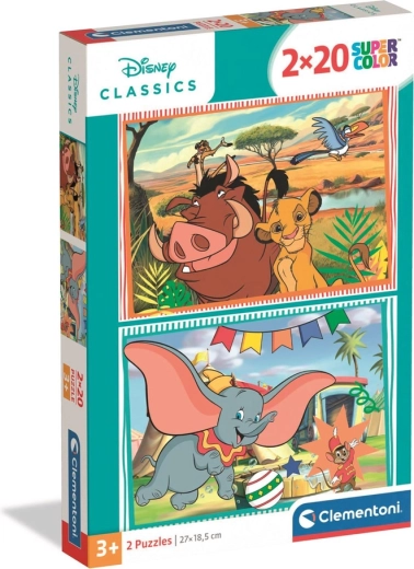 Sestavljanka 2x20 Super Color DISNEY CLASSICS – LEVJI KRALJ in DUMBO Clementoni