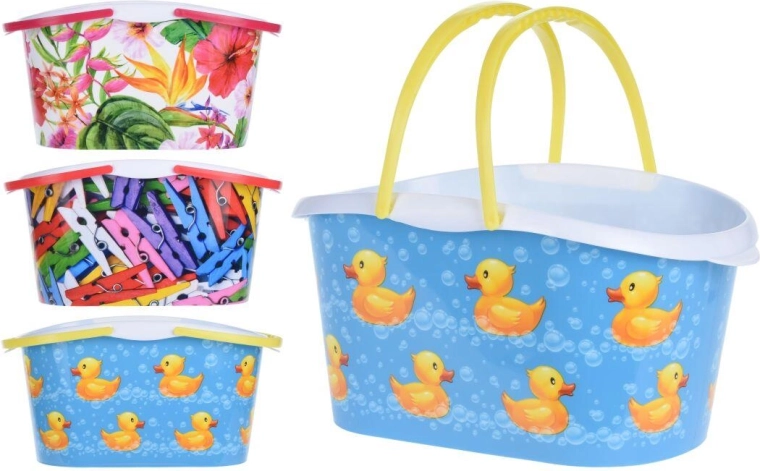 Ovalna košara za ščipalke 28 × 10 × 15 cm, plastika, mešanica dekorjev