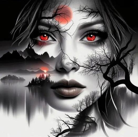 Diamantno slikanje – ženska z rdečimi očmi 30 × 40 cm