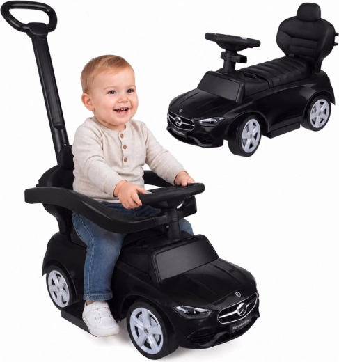 Mercedes-Benz otroški poganjalec z vodilno palico 2v1 (črn)