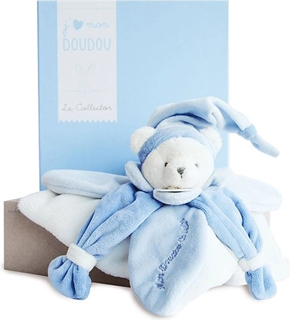 Darilni set Doudou – plišasta ninica modri medvedek 24 cm