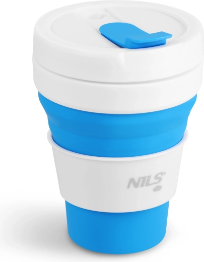 Zložljivi silikonski potovalni lonček NILS Camp 475 ml moder